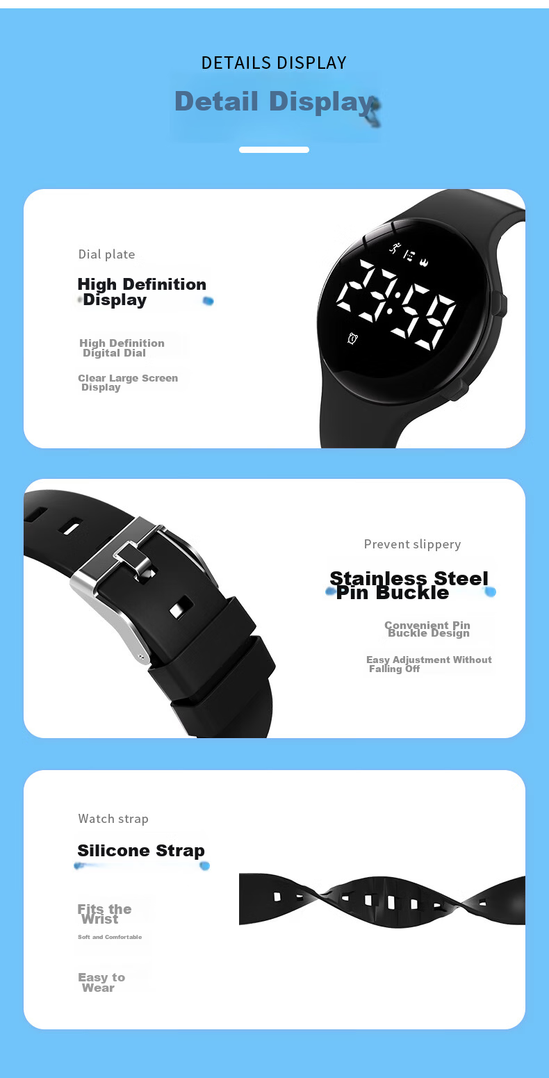 Koshi Student Watch Children's Girls Junior High Sports Multifunction Silent Vibration Alarm Electronic Watch Boys 13