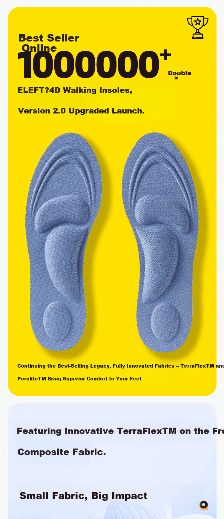 Eleft 4D Massage Sports Insoles for Men Arch Support Shock Absorption Soft Cushioned Anti-Fatigue Odor-Resistant Leather Insoles Light Blue 1