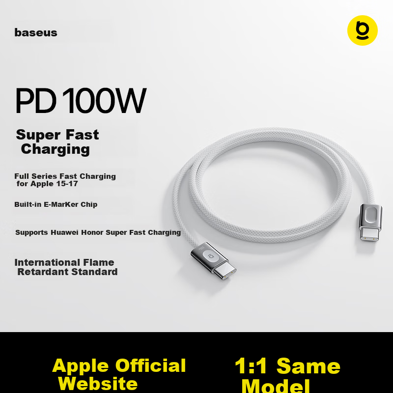 BASEUS Apple 17/16/15 Dual-Head Type-C Charging Cable PD 100W Fast Charge CtoC 5A for iPhone 17/16e/15 iPad Pro Laptop