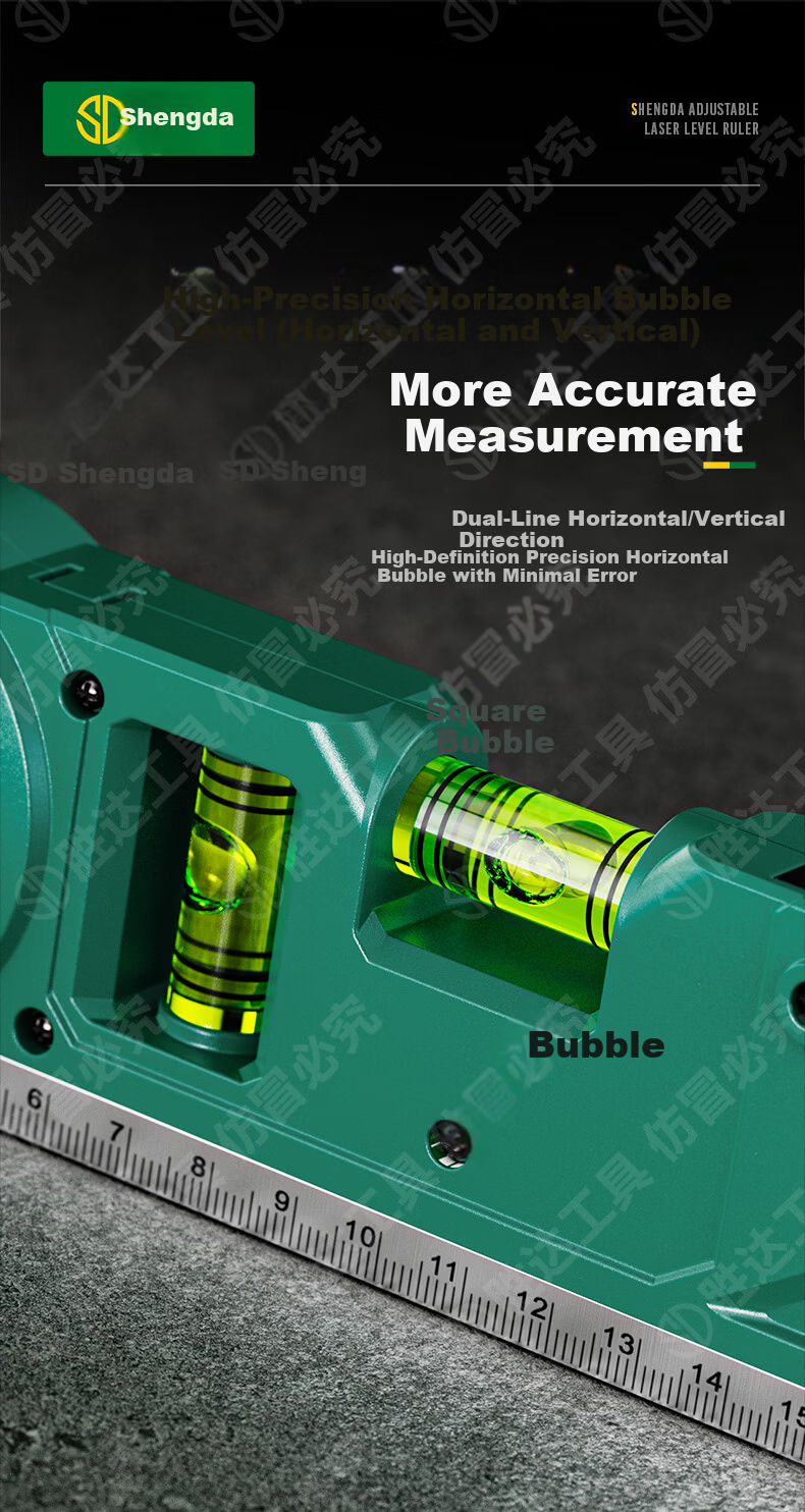 Shengda Laser Level High-Precision Electronic Spirit Level Strong Magnetic Green Laser Measuring Instrument Slope Ruler Line Projector 15