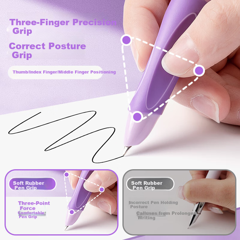 Ichimaru Ka Relief Fountain Pen Click Type for 3rd Grade Primary Students with Replaceable Ink Cartridges Corrective Grip Writing Pen Beginner Fountain Pen 1 Pen + 4 Ink Cartridges KBX-6344A Poetic Gr