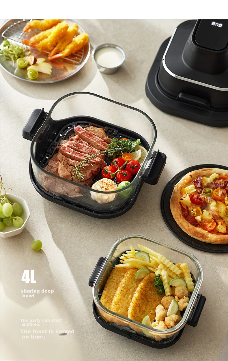 Olayks Instant Air Fryer Double Layer Household Split Air Fryer Smart Touch Multifunction Glass Non-Coated Portable 5.5L Earth Tone 5