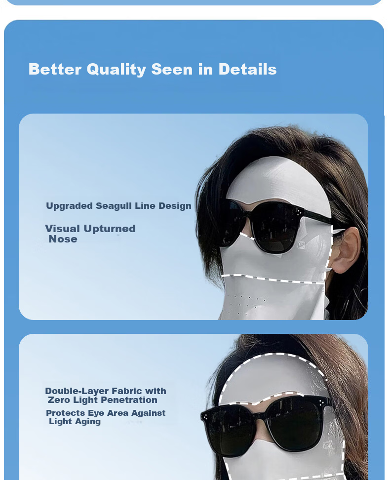 Langsha Sunscreen Face Mask Full Face Cover Outdoor Cycling Mask Ear-Hook UV Protection Loose 3D Extended Neck Guard Face Bikini 16