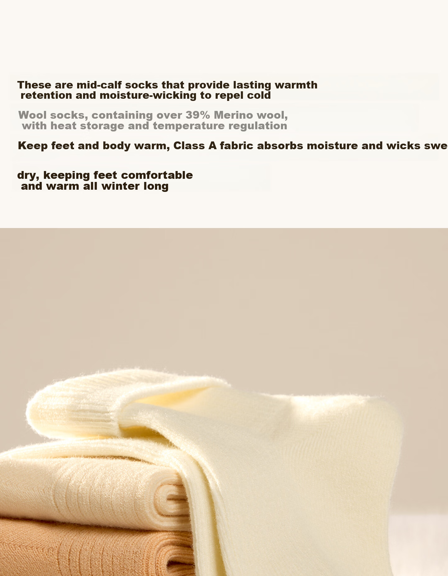 Mianzhu Wool Children's Socks Spring Summer Boys Girls Non-Slip Solid Color Thick Mid-Calf Socks 4 Pairs 3