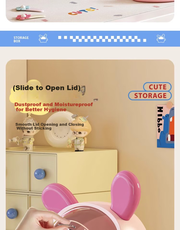JiaDu Desktop Storage Box with Lid Large Capacity Dustproof Children's Hair Accessories Snack Stationery Cute Storage Bucket Display Rack 6