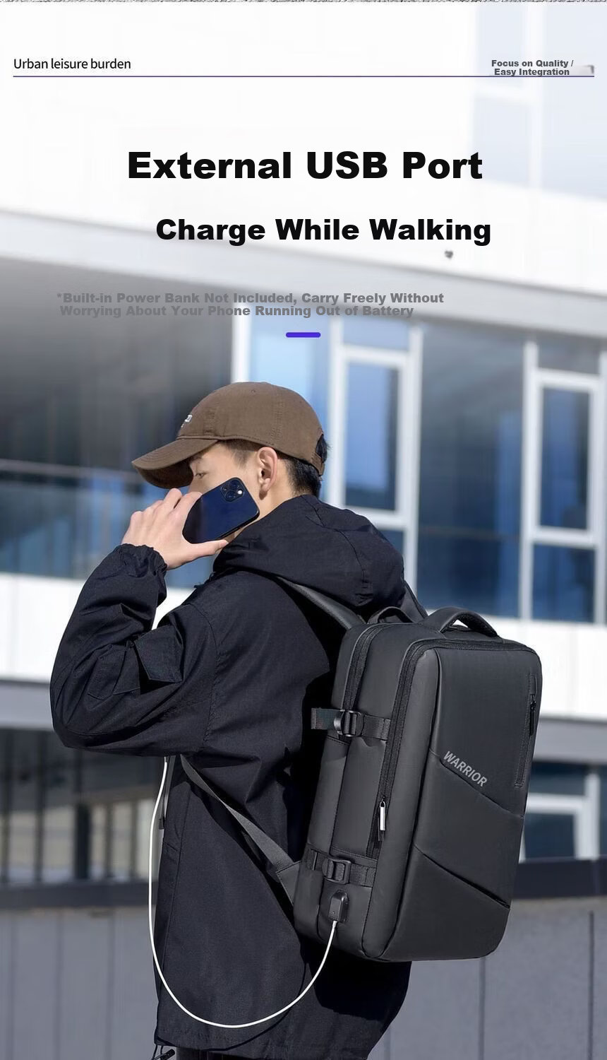 Warrior Large Capacity Men's Backpack Student School Bag Commuter Casual Business Travel 15.6-inch Laptop Backpack 13