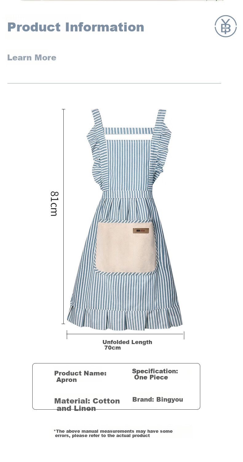 Bingyou Apron Home Kitchen Restaurant Workwear Fashion Cotton Linen Cooking Waist Apron 8
