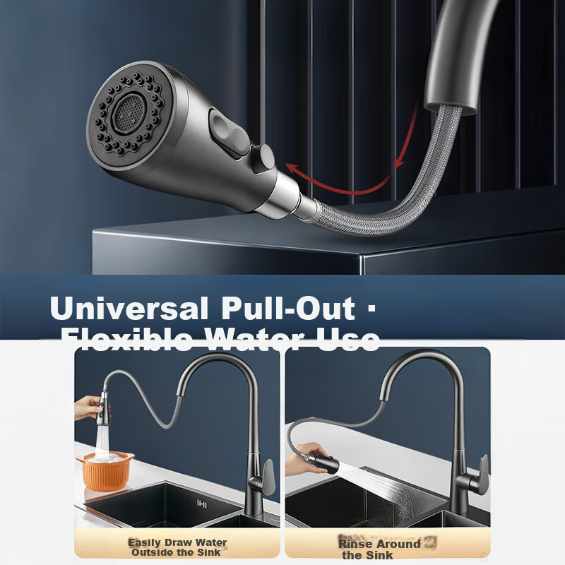 IVORPO [Germany] All-Copper Kitchen Pull-Out Faucet Hot and Cold Two-in-One Rotatable Sink Stretchable Swivel Faucet
