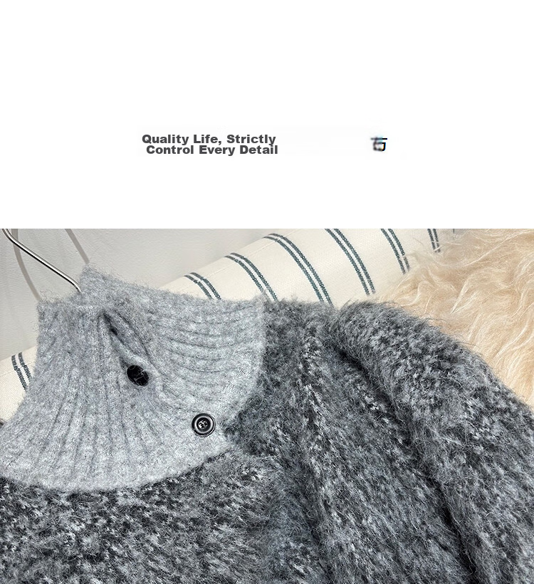 Demana Vintage Style Colorblock Lapel Cardigan with Fluffy Wool Winter Cozy Petite Knit Sweater for Women 17