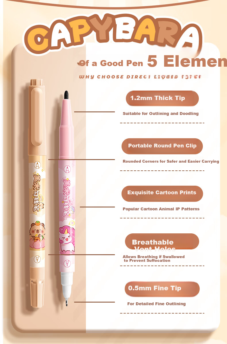 Kaba Bear Children's Black Double-Ended Outlining Pens 10-Pack Primary School Drawing Art Oil-Based Waterproof Markers Honey Bear 4