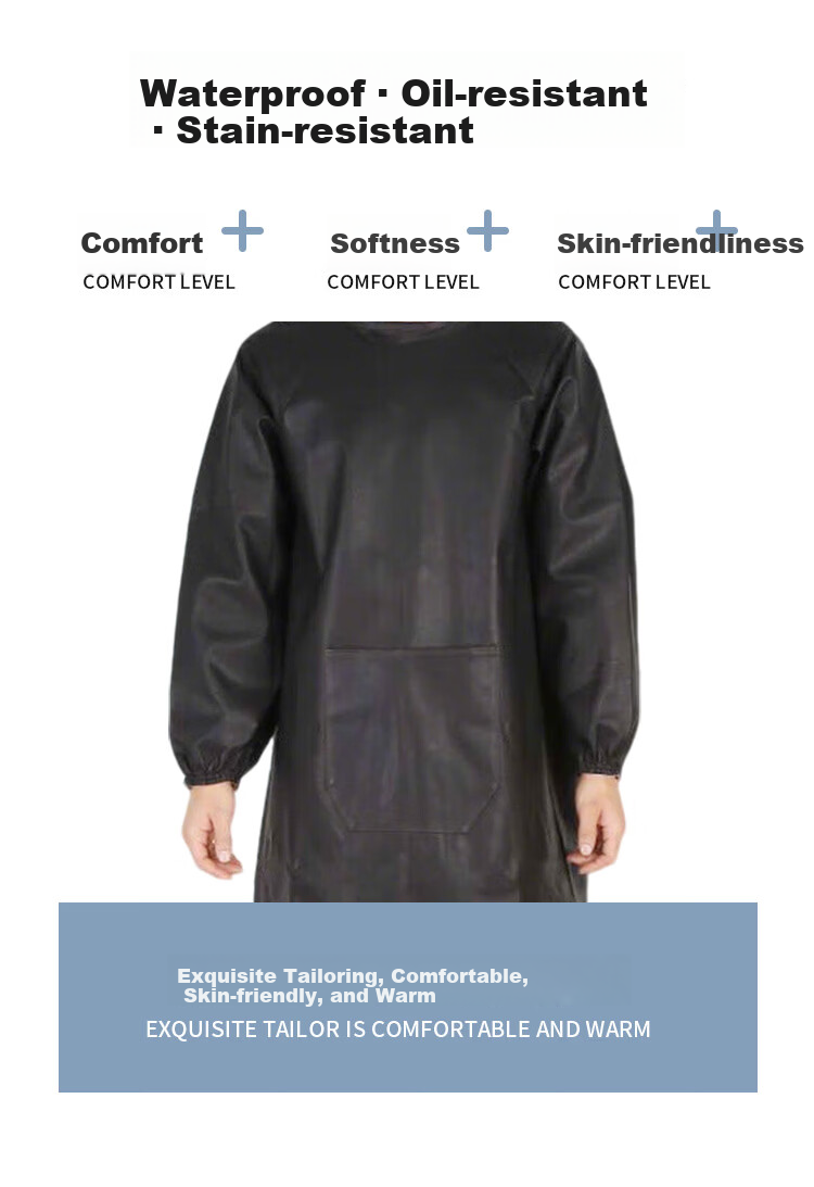 BAIGE Baige Long Sleeve Waterproof Apron Oil and Stain Resistant Canteen Work Reversible Apron Navy Blue CW100625 3