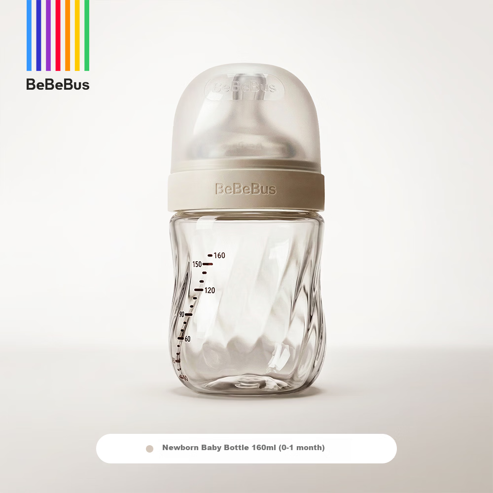 Bebebus Newborn Baby Bottle 0-1 Month Anti-Colic Glass Infant Bottle with Breast-Like Nipple 160ml