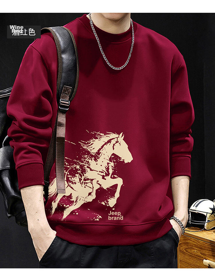 JEEP Men's High-End Loose Fit Sweatshirt Spring Autumn Base Layer Long Sleeve Top Trendy Men's Wear Navy Blue S 12