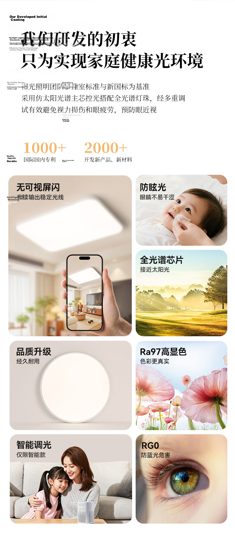 YANKON LED Ceiling Light for Living Room And Bedroom, Full Spectrum Natural Light, Smart 48W 3