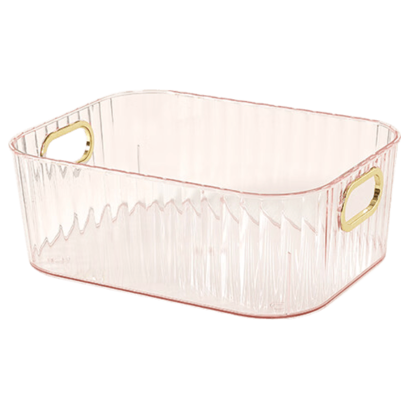 EACHY Acrylic Desktop Cosmetic Storage Box, Dressing Table Skincare And Snack Organizer Basket, Ice Pink