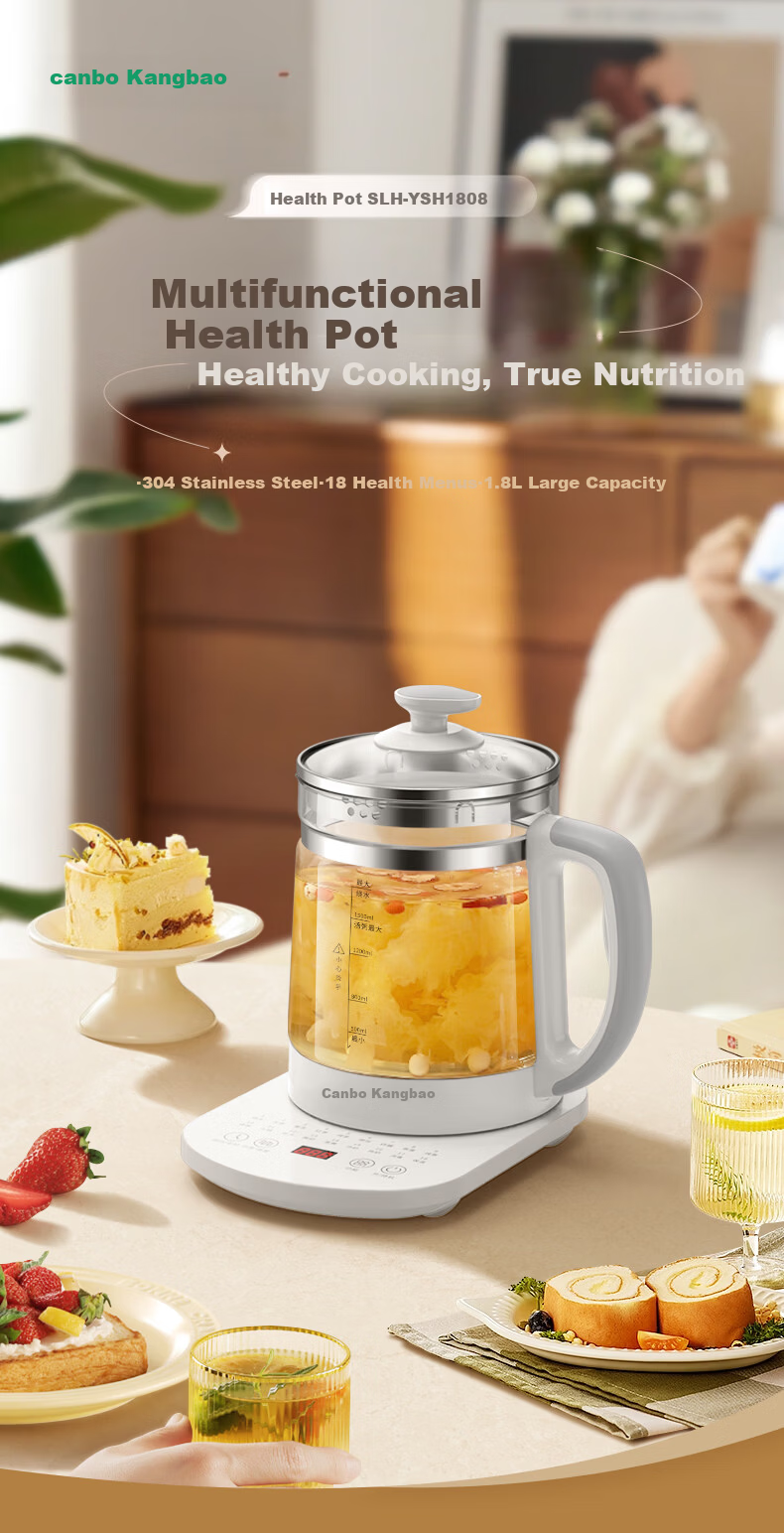 Canbo Health Pot Electric Tea Kettle 304 Stainless Steel Temperature Control Kettle Insulated Electric Water Boiler Flower Tea Kettle SLH-YSH1808 1
