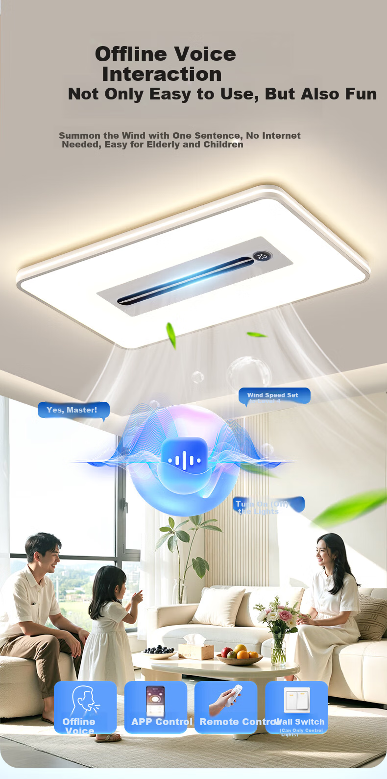 Huipu Eye-Protection LED Ceiling Light without Blades, Puyu Smart Fan Light for Living Room, Bedroom, Study Room, Zhenzhiguang Lighting Fixture 13