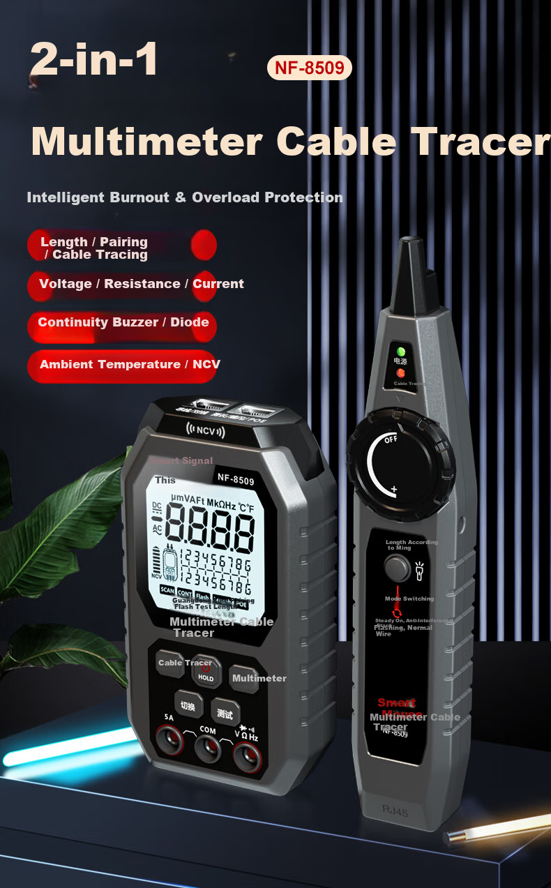 Smart Mouse NF-8509 Cable Tracker Multimeter 2-in-1 Network Line Tester High-Precision Digital Display Intelligent Anti-Burn Universal Meter 1