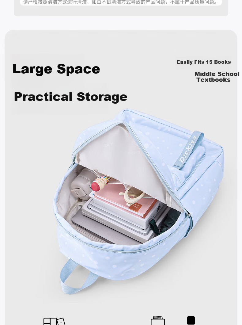 Dickies Women's Backpack Student Campus Commuter Lightweight 2026 New Fashion Large Capacity Laptop Bag Blue and White Polka Dot 5