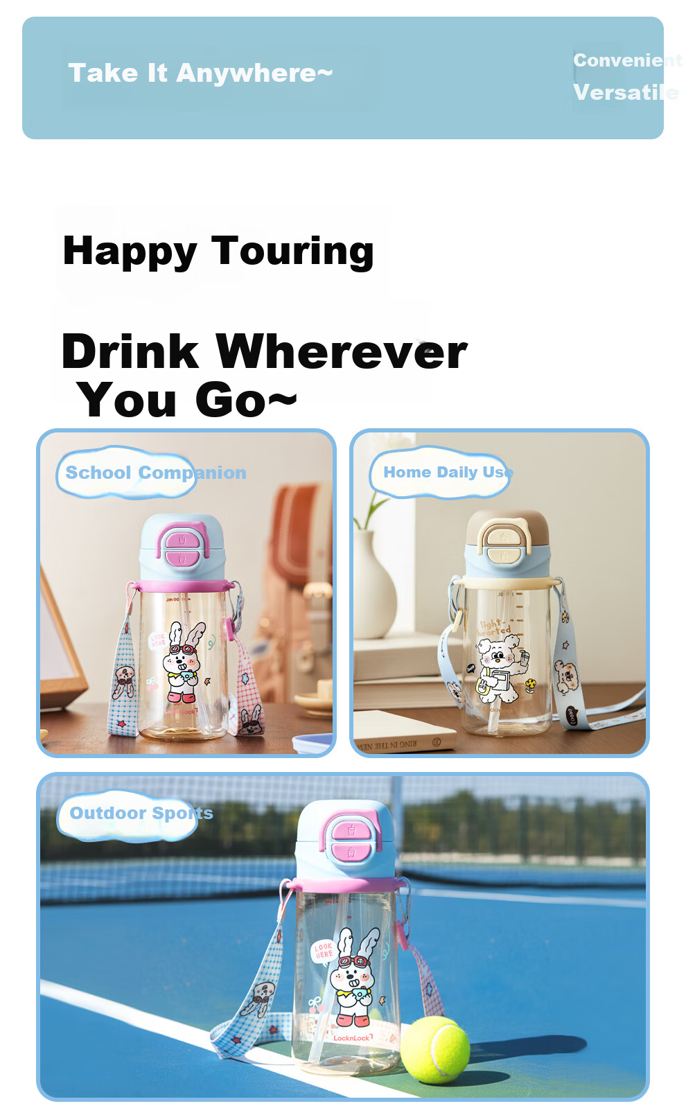 Lock&Lock Children's PPSU Straw Cup Portable Anti-Fall Sports Water Bottle for Primary School and Kindergarten 4