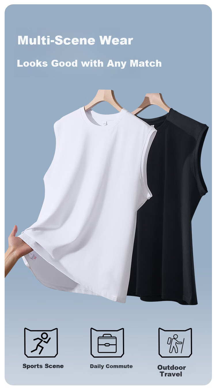 Miiow Heavyweight Cotton Men's Vest T-Shirt 100% Cotton Summer Thin Sleeveless Undershirt Base Layer for Men 7