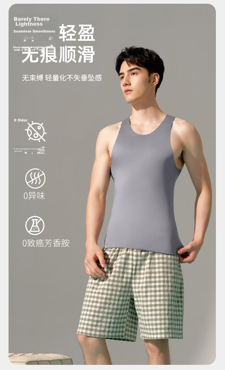 Yiershuang Ice Silk Seamless 2-Pack Men's Summer Thin Casual Sports Tank Top Racerback Undershirt 3