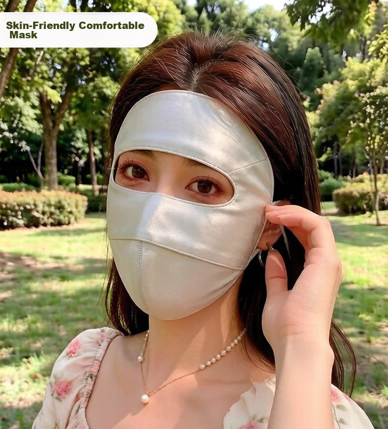 Muchiston Silk Sunscreen Face Mask for Women 2026 Summer New Full Face Protective Mask Double-Layer Mulberry Silk Face Cover 7