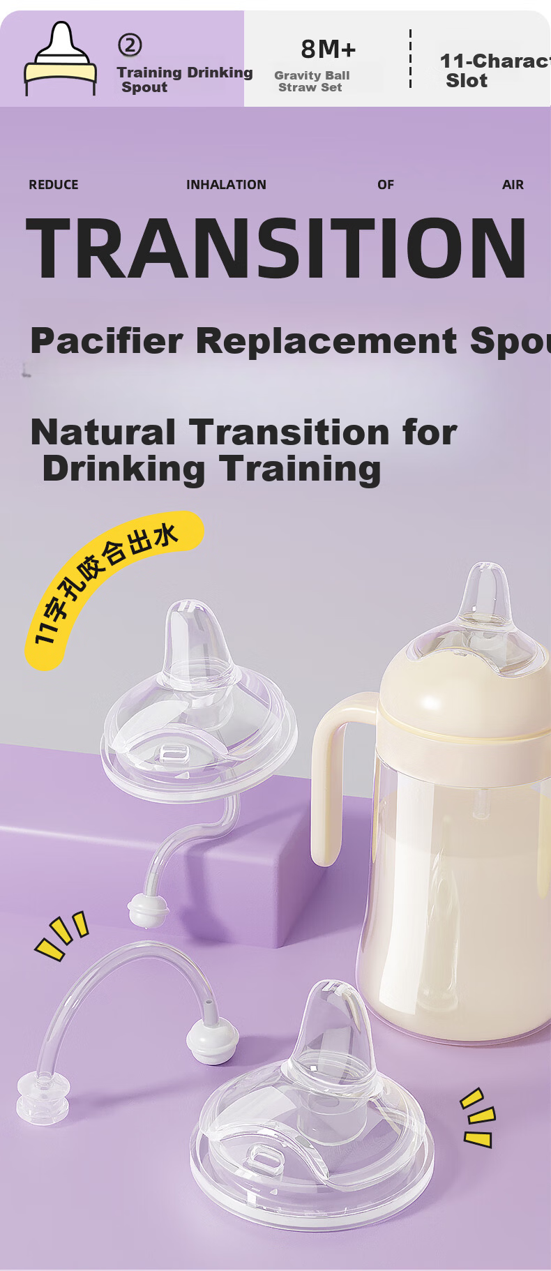 Anpei Training Drinking Spout Straight Straw Set for 12+ Months Accessories [Compatible with bebebus Rainbow Training Cup] 14