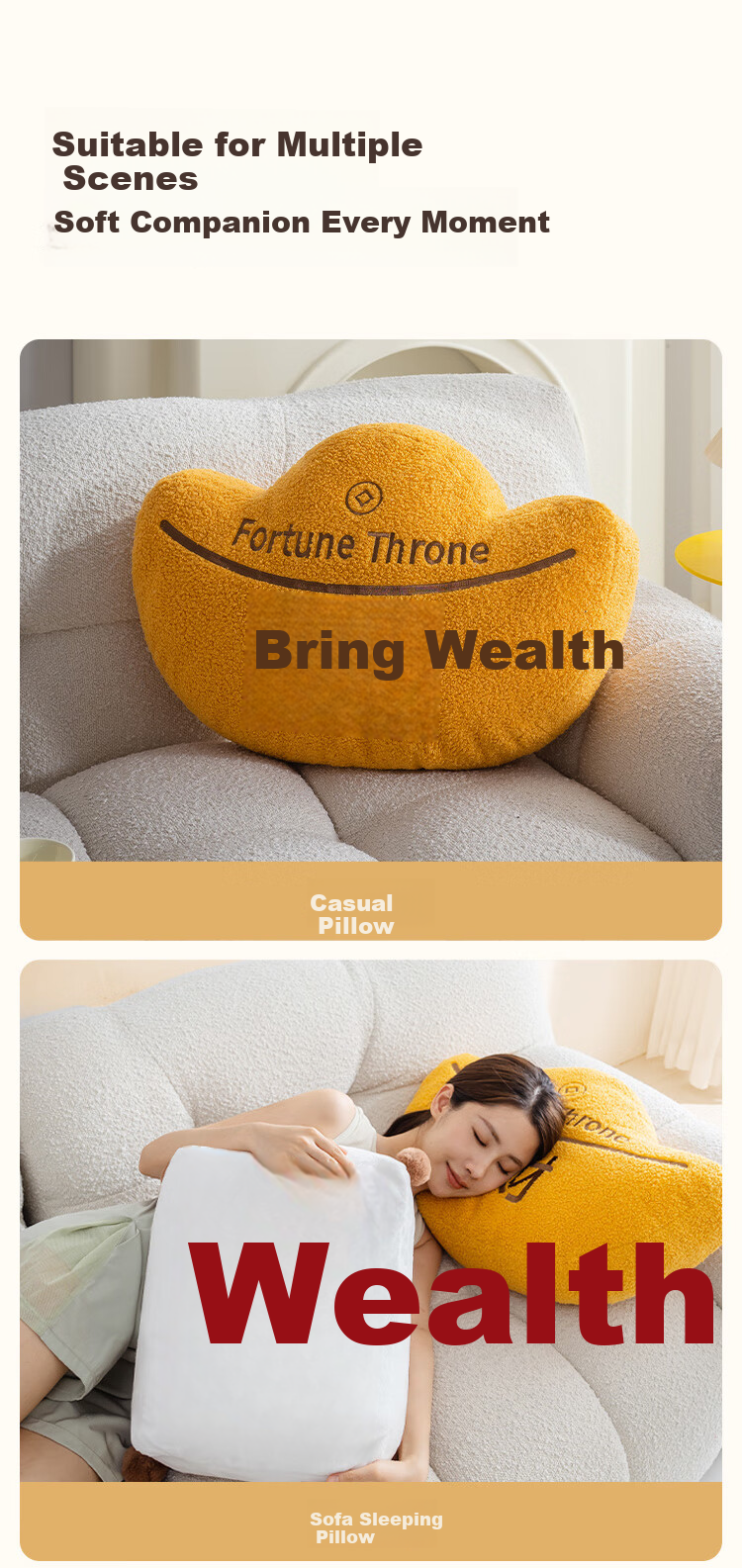 JD Jingzao Fortune Full Embroidery Pillow - Yuanbao Holiday Gift Lucky Decor Wealth Sofa Cushion 45x45cm 9