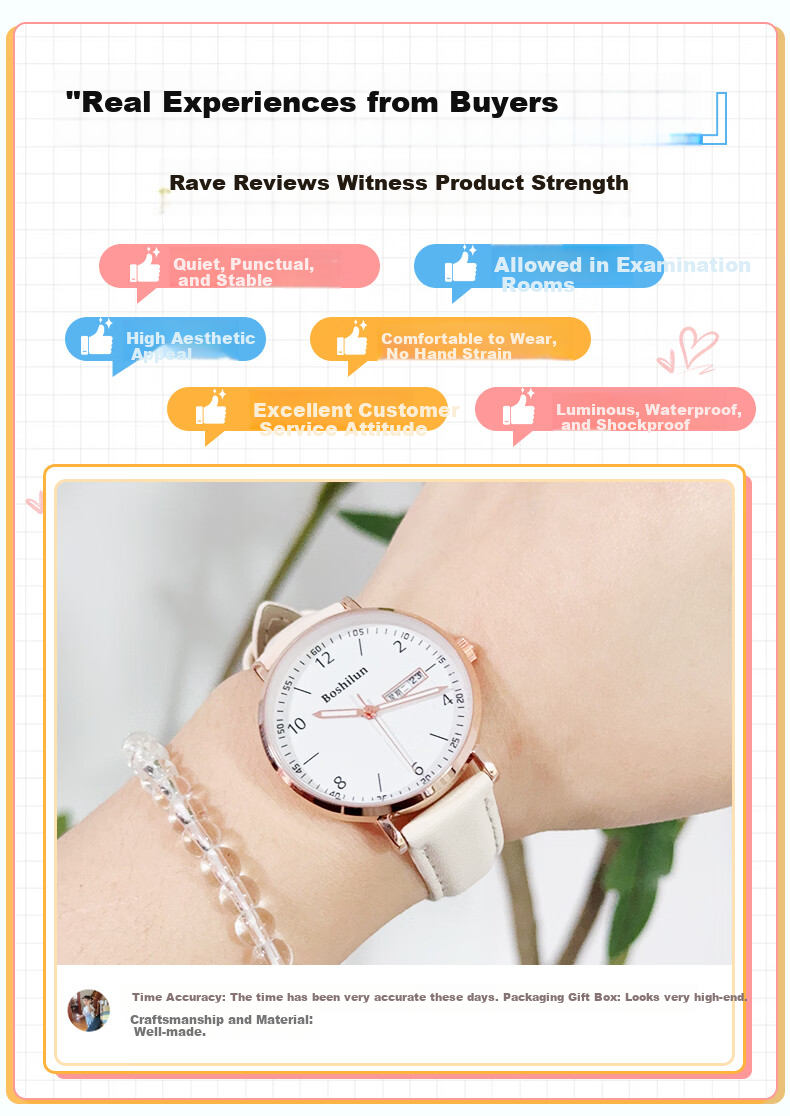 Bausch & Lomb Women's Watch Silent Quartz Sports Watch for High School Students Exam Gift 2