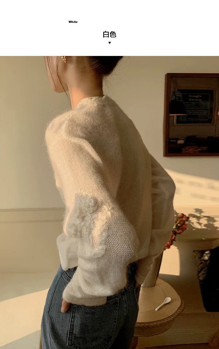 MT [Qiju Yunxu] Spring Gentle Style 3D Crochet Cardigan with Decorative Edging Soft Knit Women's Top 12