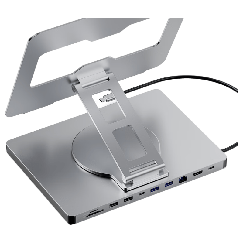 Lanshuo 10-Port Laptop Type-C Docking Station Stand 360° Rotatable 4K60 Display PD100W Charging USB3.0 Expansion Aluminum Alloy Heightening Stand