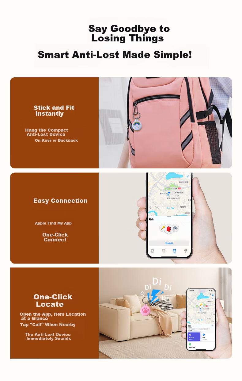 GDGO Apple AirTag Locator Anti-Lost Hidden Tracker Baby Shoelace Children Elderly Smart Bluetooth Waterproof Backpack Tracker 2