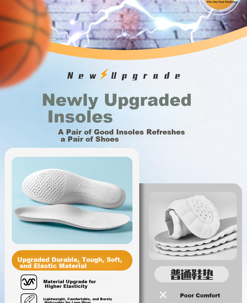 Vitality Rebound Lightweight Sports Insoles 2 Pairs Men Sweat-Absorbing Odor-Resistant Soft Breathable Cushioned Shock-Absorbing Comfortable for Long Standing Running Women Summer Size 39-40 4