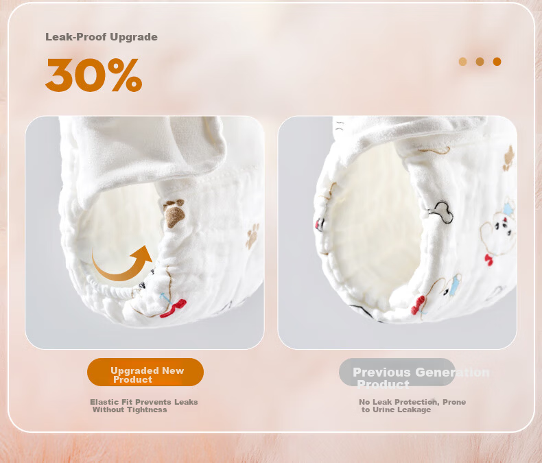 OUYUN Baby Gauze Diapers Washable Pure Cotton Toilet Training Diapers Mustard Seed White M 5-Pack 6