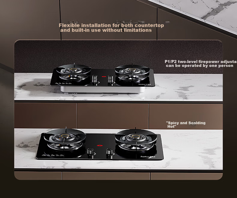 Royalstar Extraordinary Series Gas Stove Natural Gas Double Burner Built-in Nine-Chamber Dual Burner Tabletop High Heat Stove First-Level Energy Efficiency 70% Thermal Efficiency JZT-R55-2 12