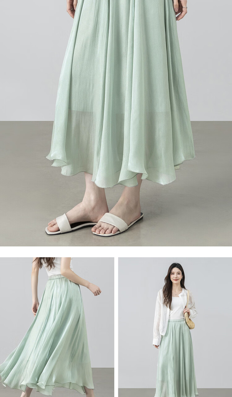 Shangdu Bila Elegant Radiant Half Skirt for Women Summer Soft Style Slimming A-Line Skirt Lightweight Draped Elastic Waist Flared Skirt 17
