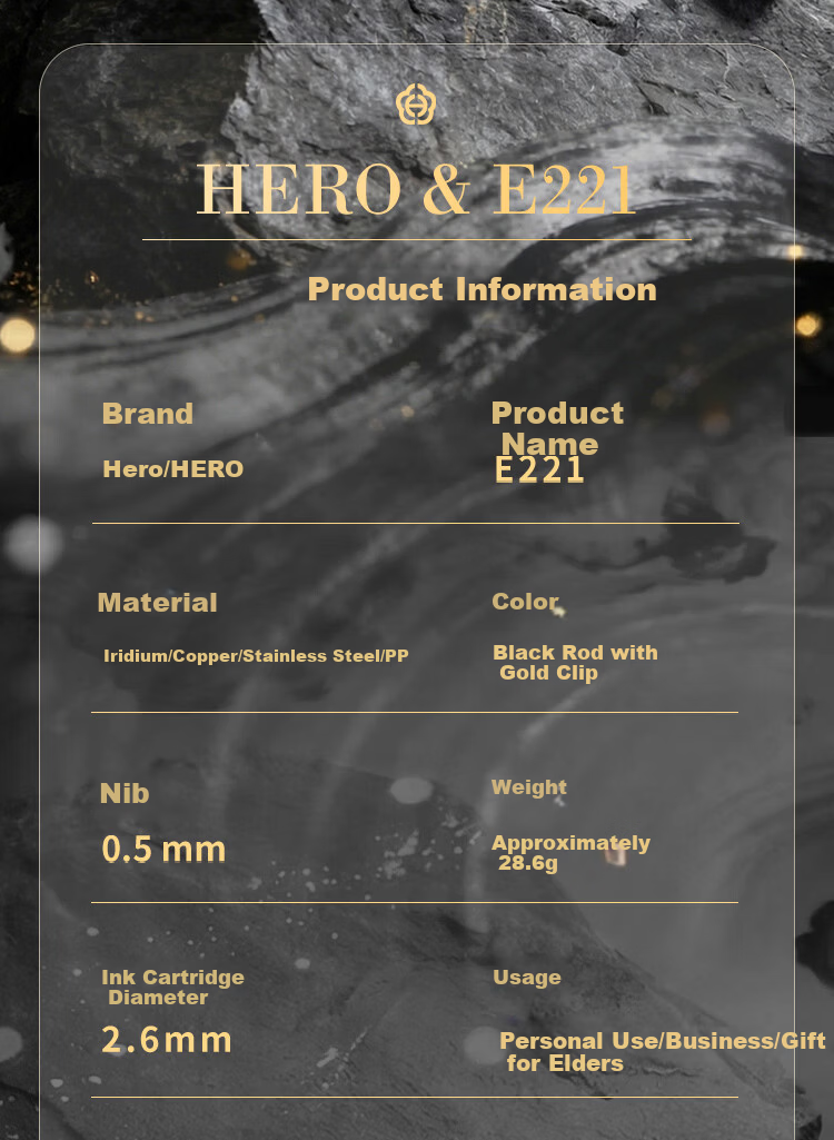 HERO Premium Luxury Fountain Pen Signature Pen Graduation Gift Student Birthday High-End Stationery Office E221 TAMA Cloud Gift Box 12
