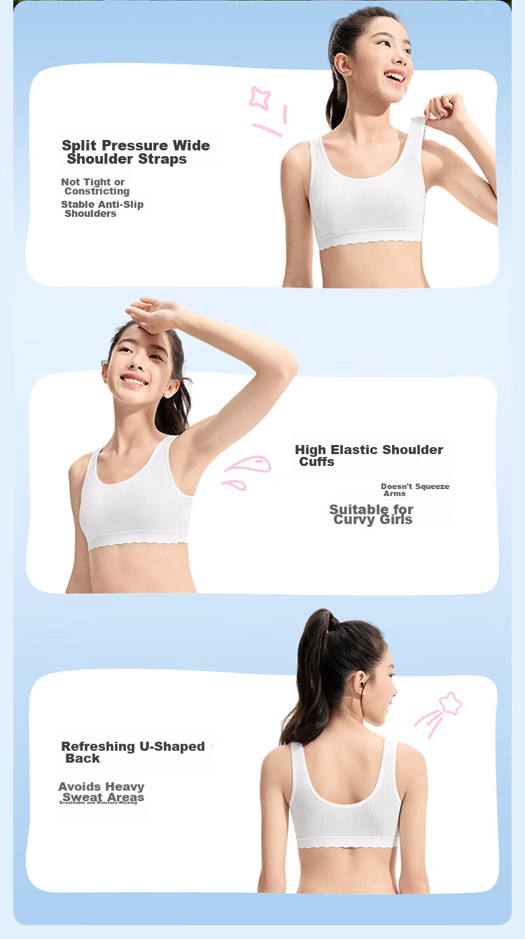 PurCotton Girls' Underwear Bra Junior High School Development Period Sports Vest Underwear Panties [Little Wave Gift Box Set] 17