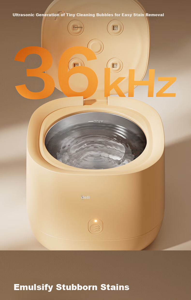 Deli Ultrasonic Cleaner Large Capacity Eyeglasses Sunglasses Jewelry Razor Watch Denture 49kHz High-Frequency Vibration Cleaning Machine Christmas Gift Orange 5