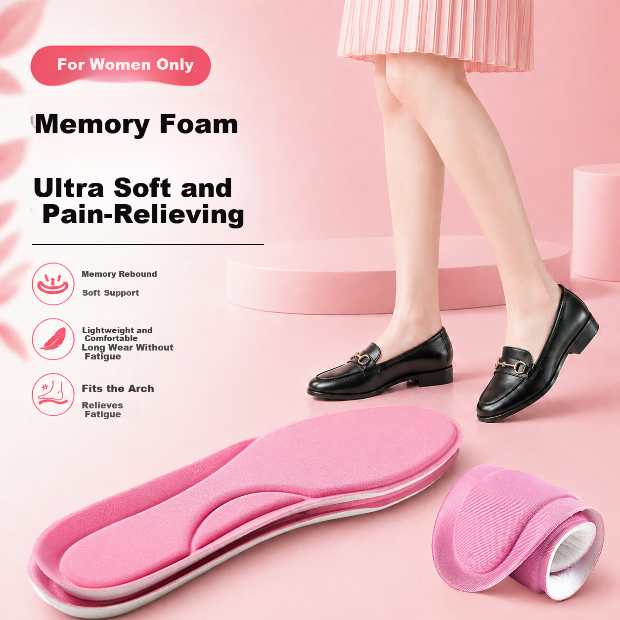 Energetic Rebound Women's Insoles Sweat-Absorbing Odor-Resistant Breathable Comfortable Long-Standing Soft Cushioned Anti-Foot Pain Military Training Size 35