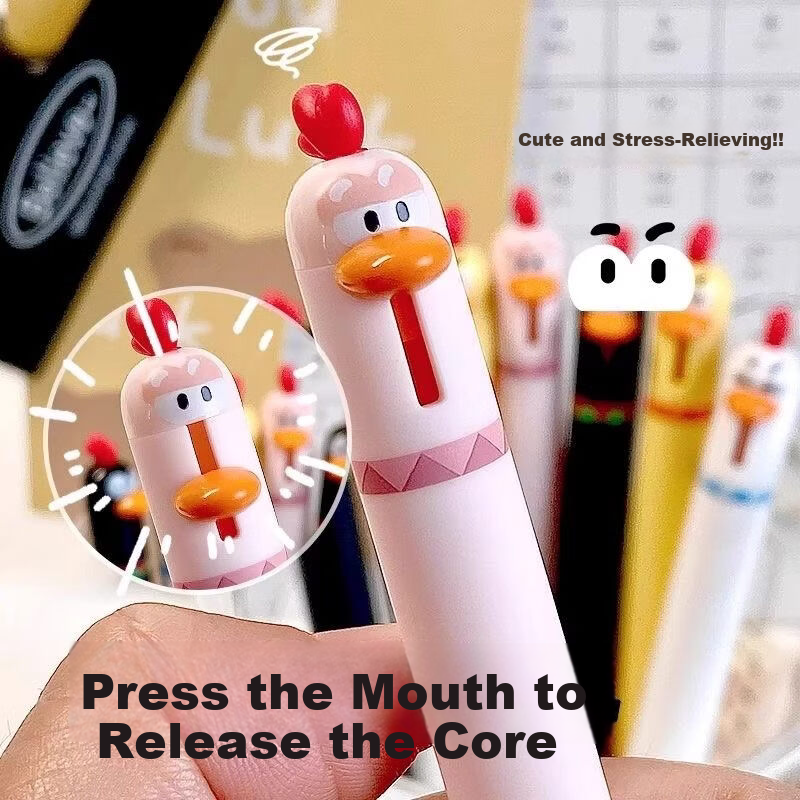 GOTOVAN Cute Chick Push-Button Gel Pen Funny Stress-Relief High-Value Adorable 0.5mm Quick-Dry Smooth Exam Pen Black Ink Ballpoint Signature Pen 3