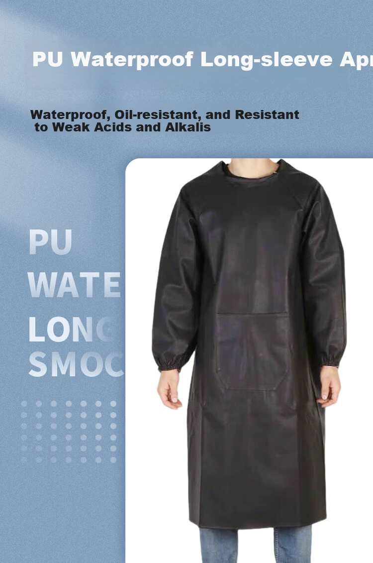 BAIGE Baige Long Sleeve Waterproof Apron Oil and Stain Resistant Canteen Work Reversible Apron Navy Blue CW100625 1