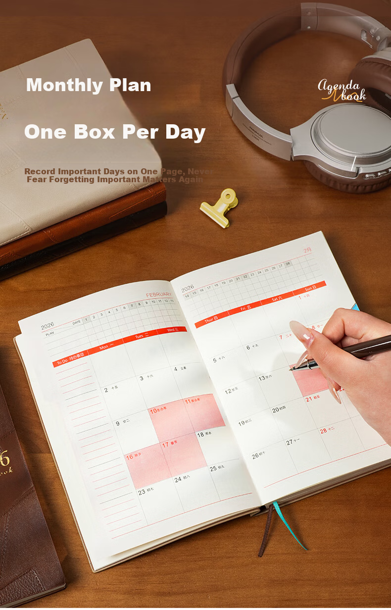 Wen'ao A5 Creative Thickened Vintage 365-Day Diary 2026 Planner Notebook School Season Schedule Punch Card Premium Business Office Journal Light Brown 7
