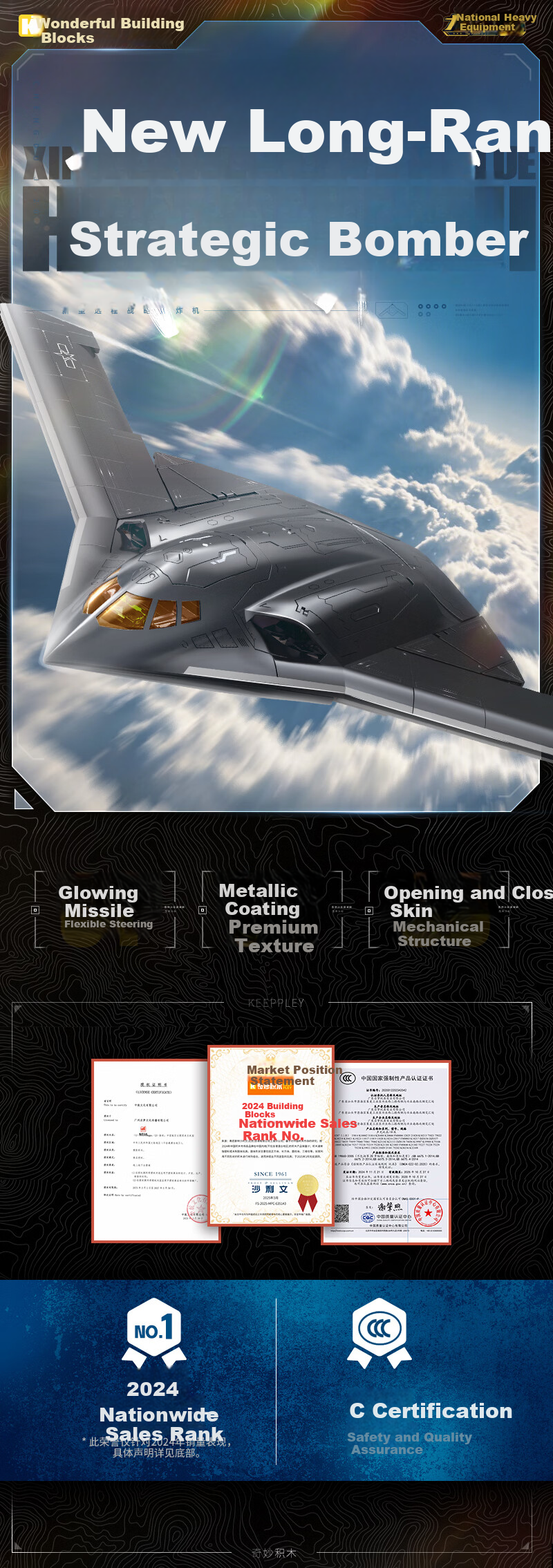 Keeppley Military Model Large Aircraft Toy Building Blocks H-20 Long-Range Strategic Bomber Children's Day Birthday Gift 1