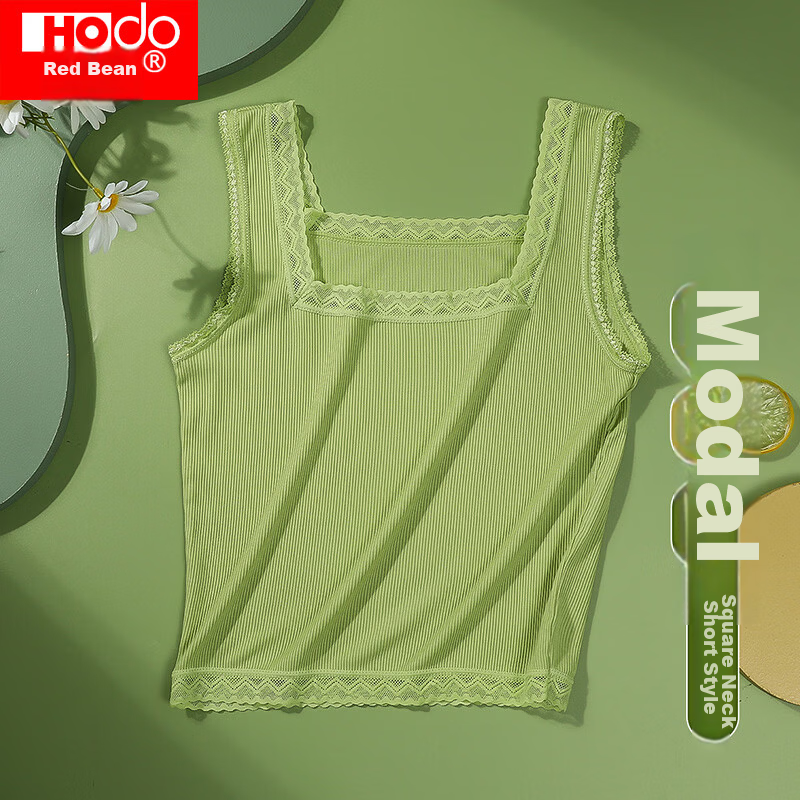 Hodo Fine Stripe Modal Lace Square Neck Short Crop Cami Top for Women, Innerwear and Outerwear