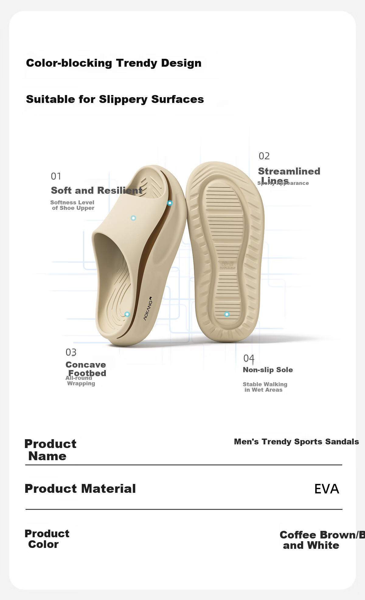 Aokang Men's Summer Sport Outdoor EVA Non-Slip Soft Sole Beach Camping Commuting Slippers 4