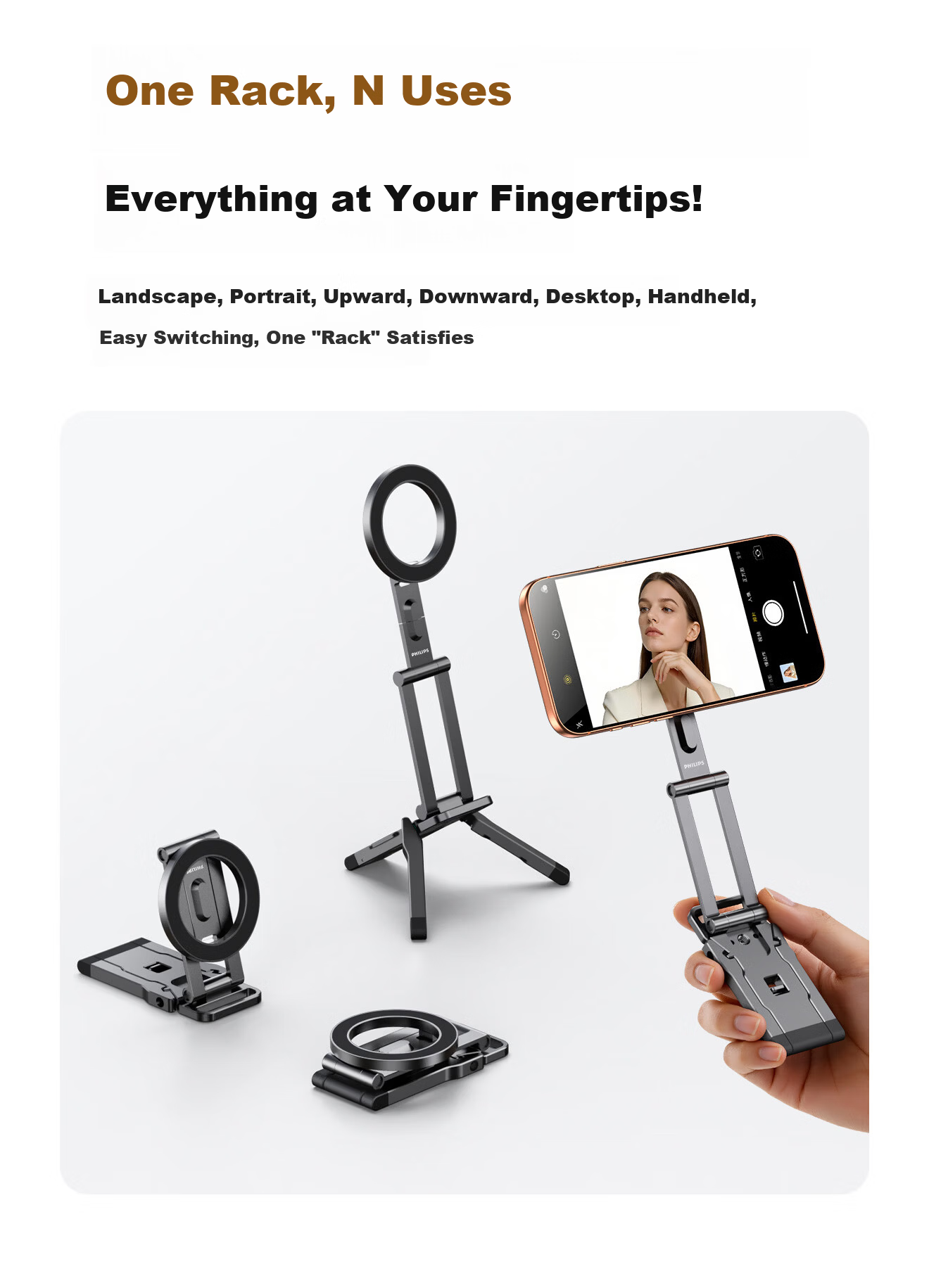 PHILIPS Dual Ring Magnetic Phone Stand, MagSafe Back Sticker, Compact Portable Folding Desktop Support, Binge-Watching Essential, Compatible with Apple And Android Phones, Finger Ring Stand 2333 Orange 3