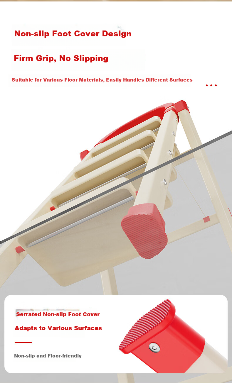 DU PONT Household Folding A-Frame Ladder Indoor Thickened Multi-Functional Safety Step Ladder Red and White 6-Step 8