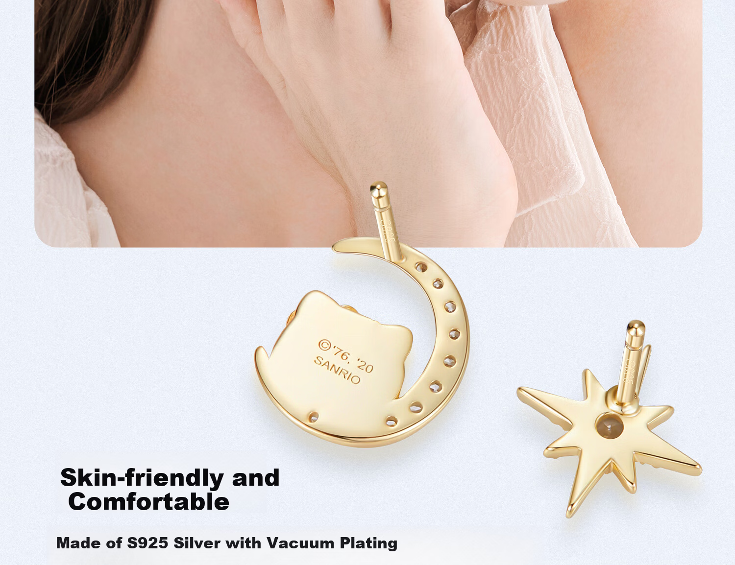 SANRIO Hello Kitty Silver Stud Earrings for Women Elegant Ear Jewelry Fashion Accessories Birthday Gift for Girls 2203 14